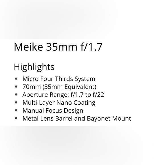 Meike MK-35mm f/1.7 Lens for Micro Four Thirds - Picture 5 of 5